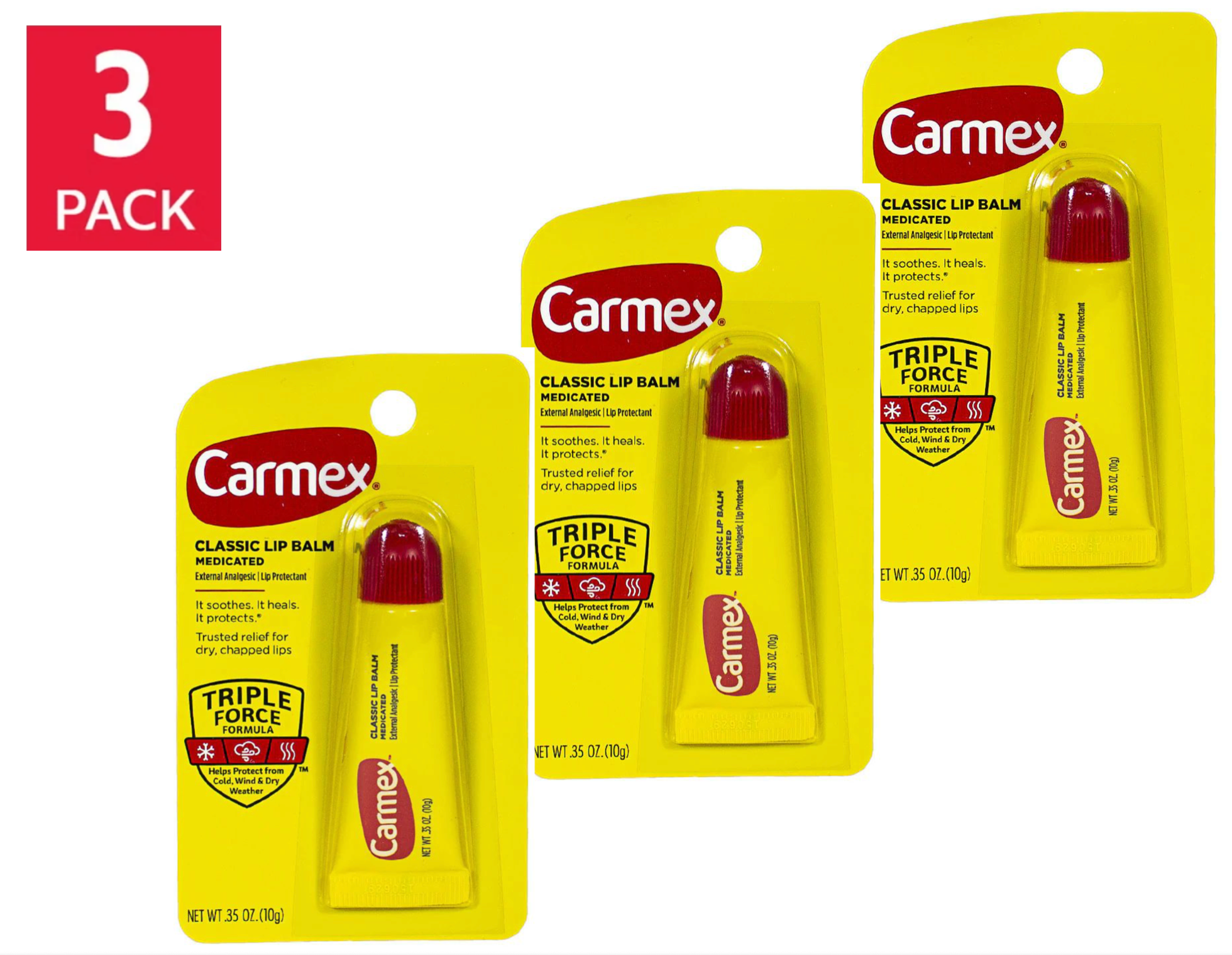 Carmex Classic Moisturizing Medicated Lip Balm, Original Flavor 3-Pack